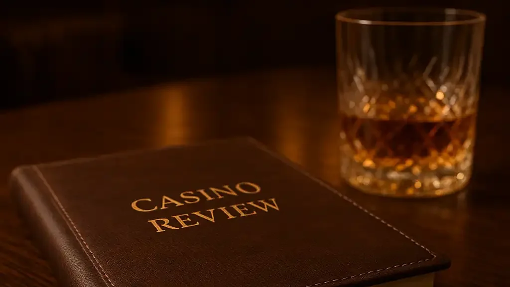 Leather bound review ledger on a dark oak desk inside the MetroBetz Mayfair club